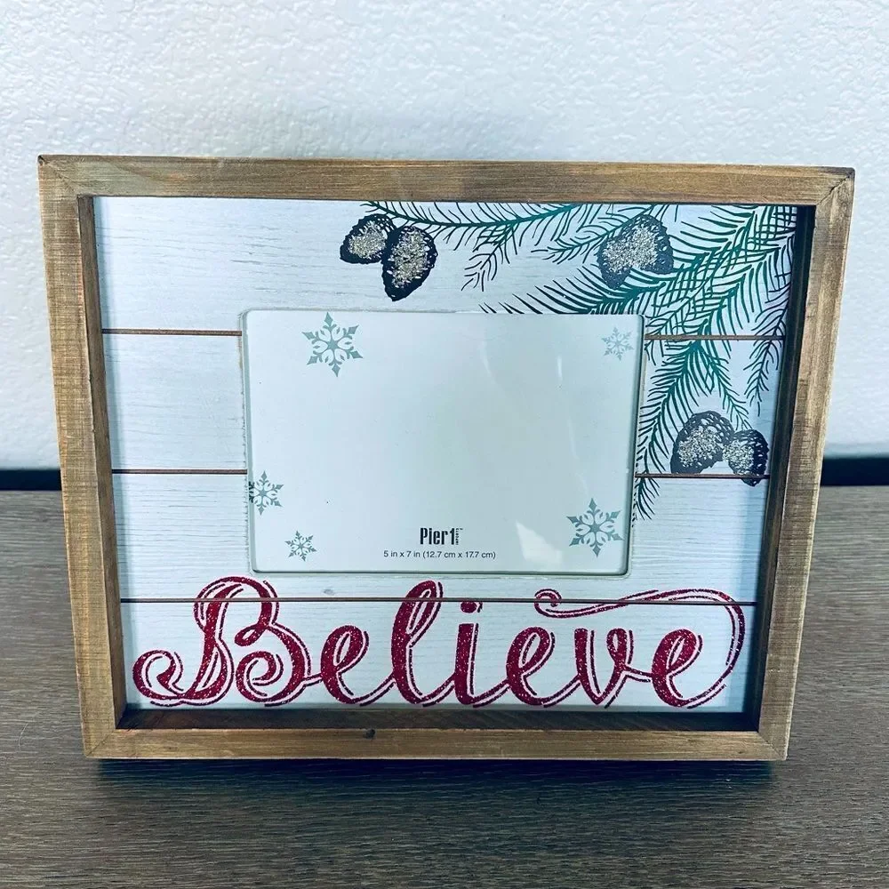 Pier 1 “Believe” Christmas Holiday Farmhouse Wood Picture Frame